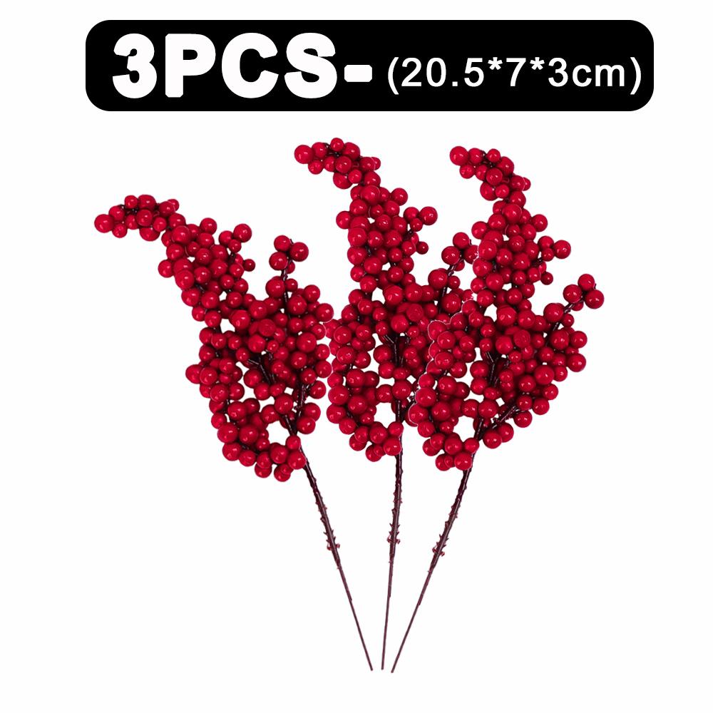 50-1PCS Artificial Red Berries Branches Christmas Simulation Flower Fruit Cherry DIY Wreath Xmas Tree New Year Party Decorations