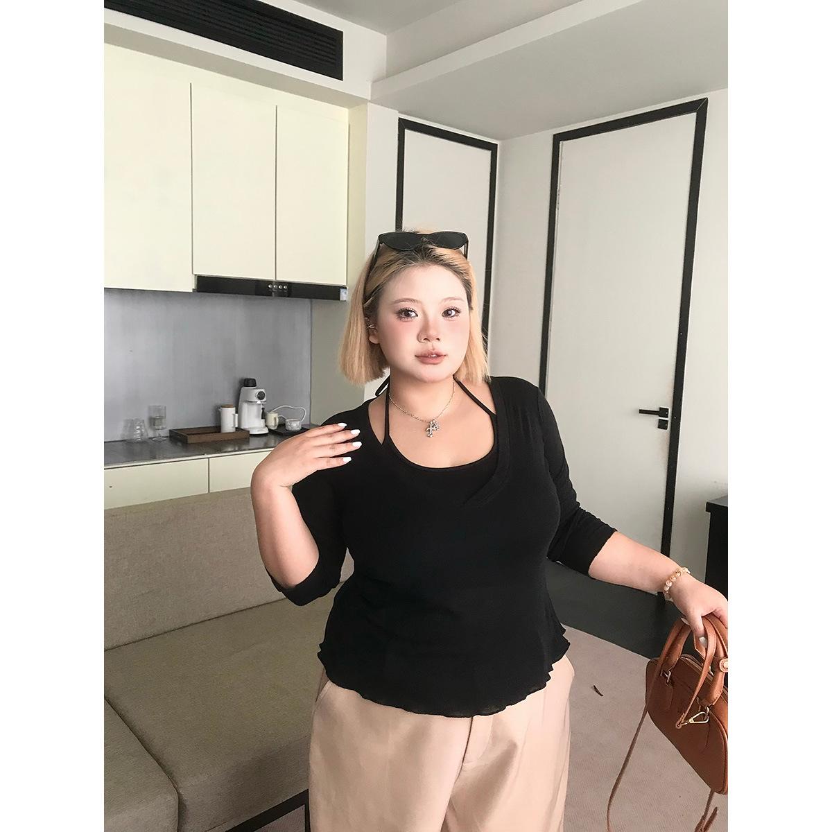 

Spicy Girl Plus Size High Waist Slimming Straight-Leg Suit Pants with Vest & T-Shirt 3XL