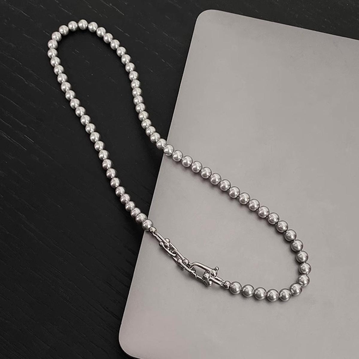 

Aokaishen Light Luxury Beaded Grey Pearl Necklace Women s Versatile 2025 Autumn/Winter Sweater Chain Jewelry серый