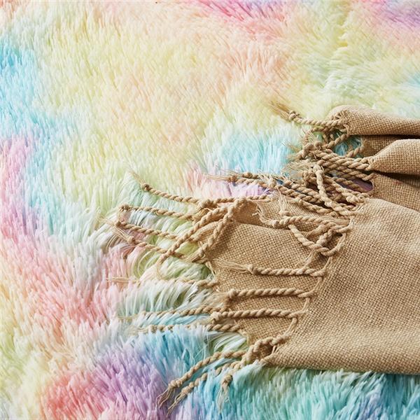 Rainbow Fluffy Shag Area Rug for Bedroom Ultra Soft Fuzzy Plush Washable Carpet Modern Cozy Non Skid Furry Shaggy Rug for Kids Baby Boys