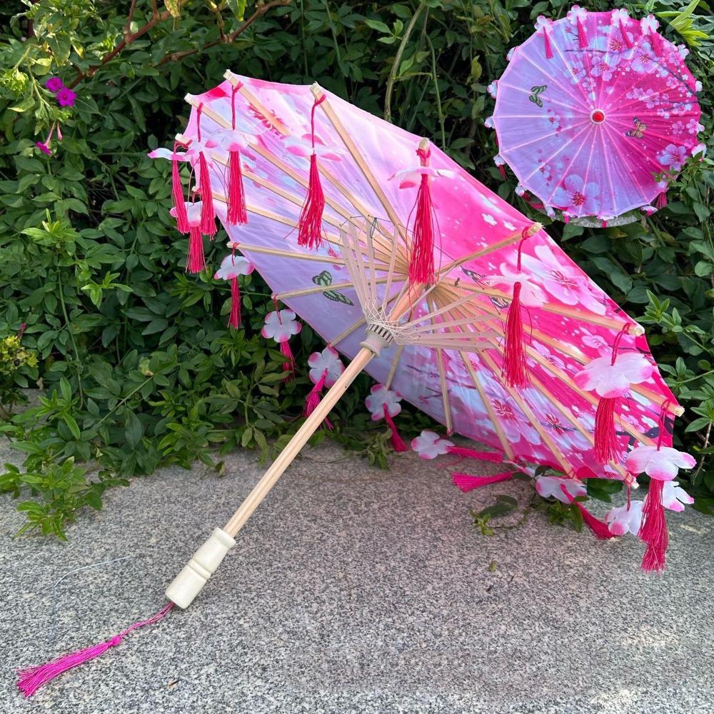 56cm Chinese Antique Umbrella Chinese Style Ancient Dance Umbrella Fabric Tassel Umbrella  Children Style 10