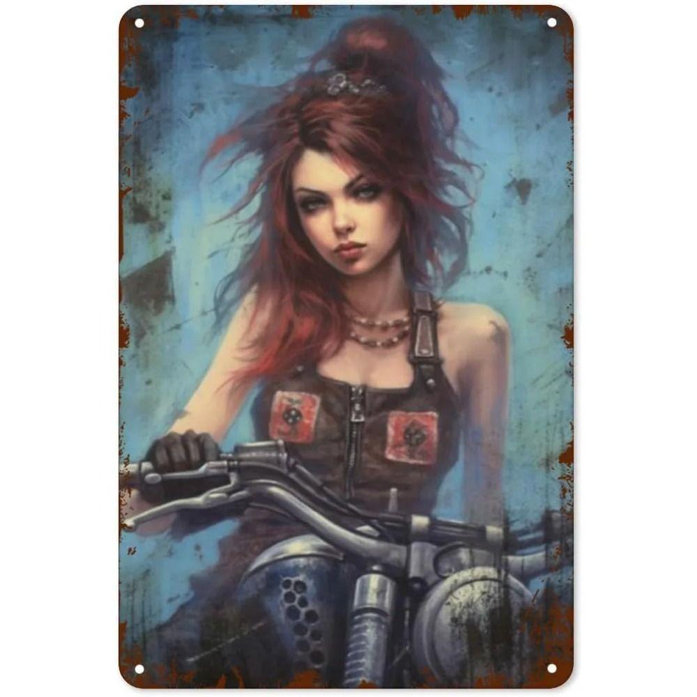 Vintage Motorcycle Girls Metal Tin Sign Garage Bar Decor