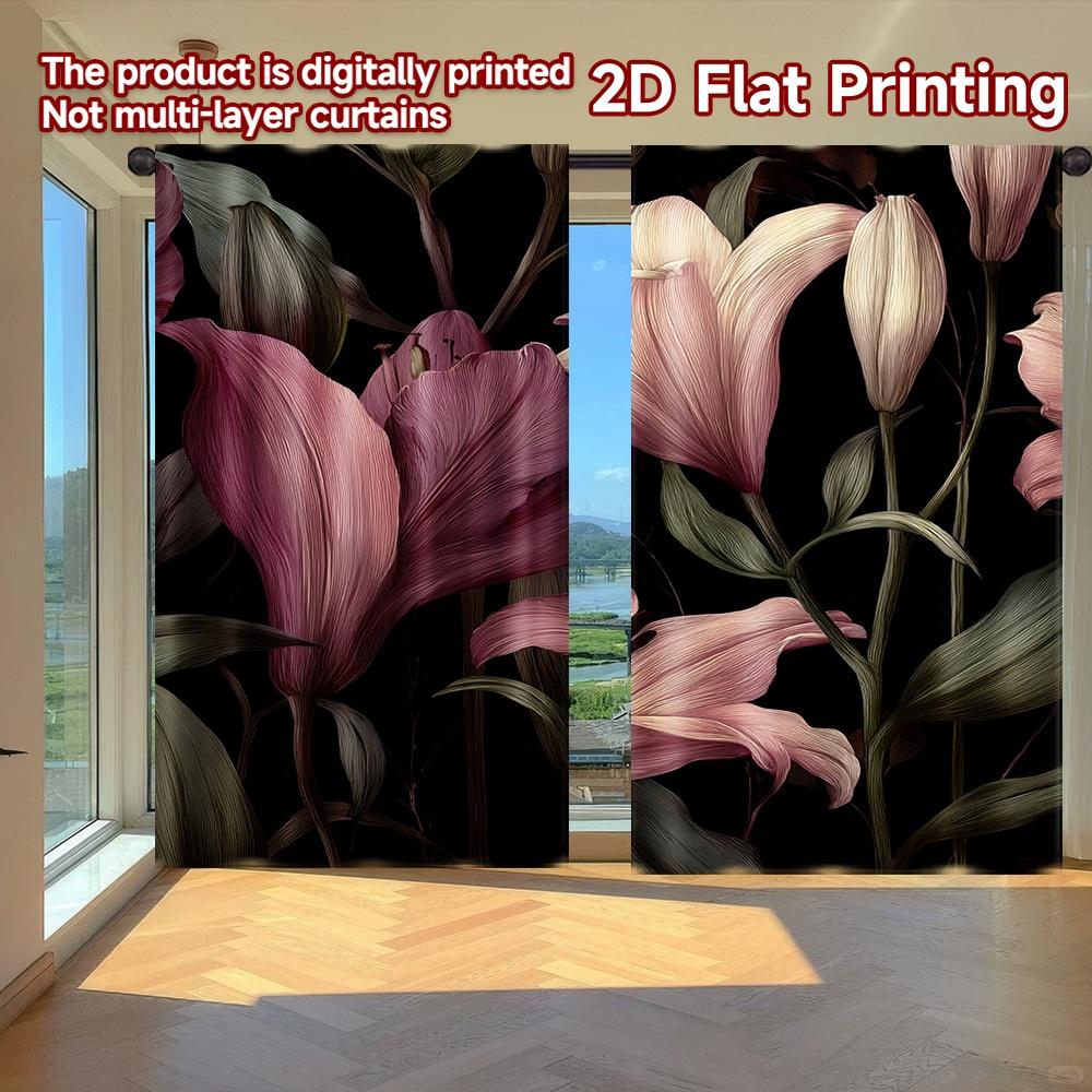 

Set Of 2 Flat Printing Curtains Without Rod Floral Elegance Black Valentine Is Day Festival Popular Drapes Curtain Made Polyester W100*H70(CM)-Grommet top&2PCS