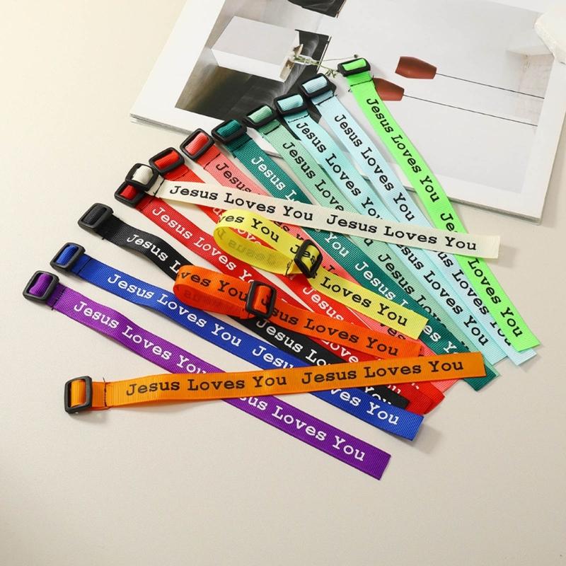 15Pcs Jesus Loves You Webbing Bracelets Woven Bracelet Religious Bracelets Adjustable Wristbands for Men Women Kids Gift