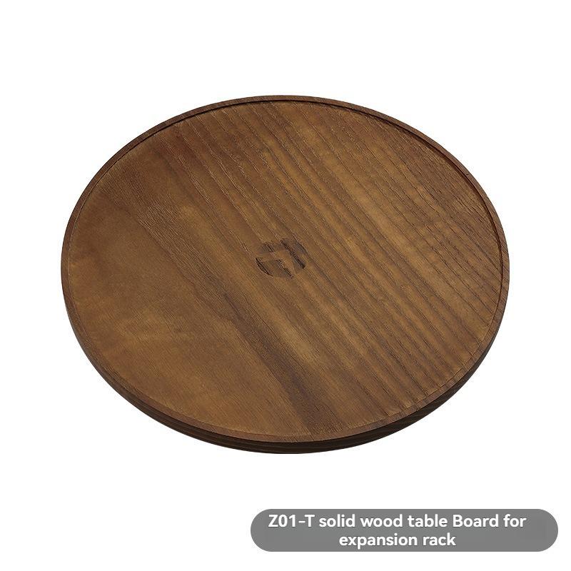 Z01-T Outdoor Picnic Extension Rack Portable Round Solid Wood Table Board Black Walnut Wood Camping Storage Table Board