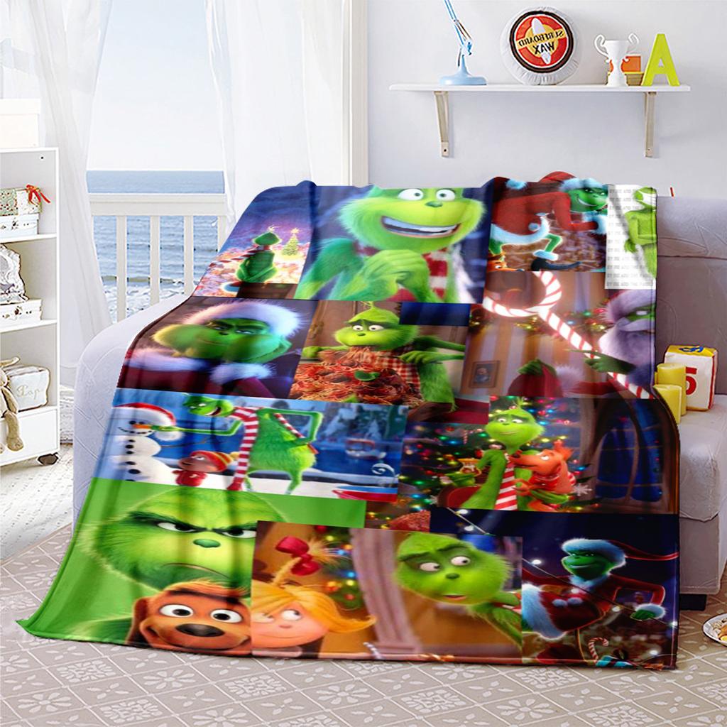 Christmas Gift Comedy Movie How the Grinch Stole Christmas Blanket Home Warming, Four Season Bed Decoration Sofa Cover Flannel Throwing Blanket K11