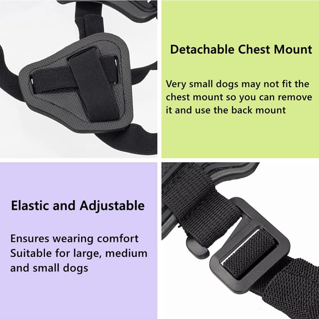 Dog Harness Mount for Gopro, Soft and Adjustable Dog Harness Vest with 2 Mouting Base Pet Chest and Back Fixation for Gopro Hero All Models, Suitable