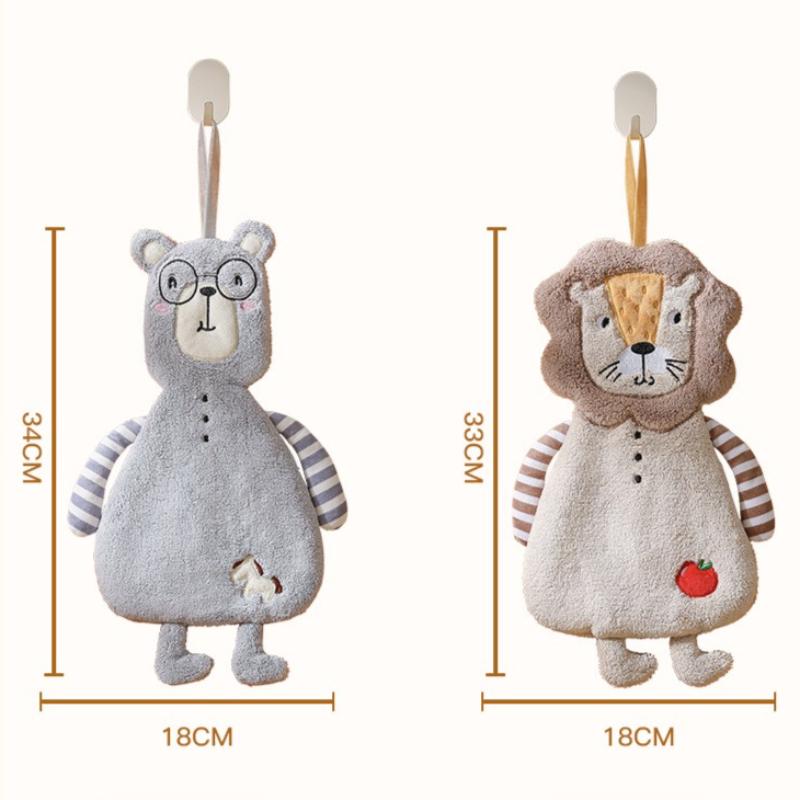 Cute Cartoon Hanging Hand Towel Thick Coral Fleece Super Absorbent Quick Dry Soft Hand Drying Cloth for Bathroom Kitchen Household