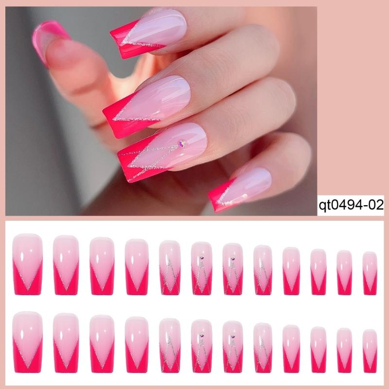 Press On Nail French Tip Nail Square Nail Tips Fake Nail Full Cover False Nail with Designs Artificial Acrylic Nail