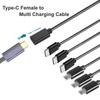 Type C Female to 6 in 1 Multi Charing Cable, Micro USB Splitter Cable 5V 3 in 1 Type C Extension Cord For Phone Tablet and More