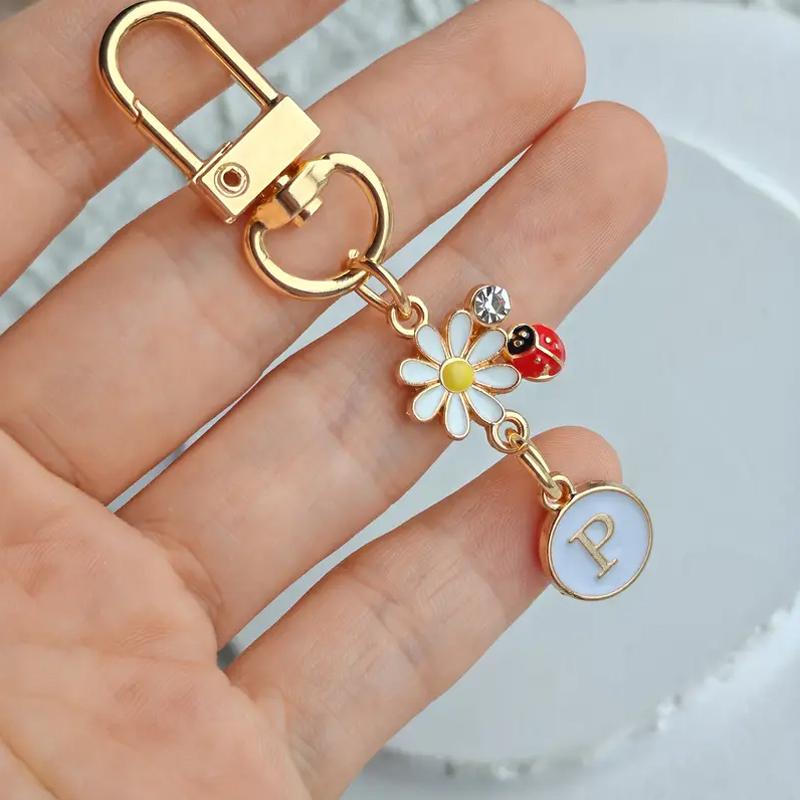 

1 шт. Семиточечная божья коровка Вечеринка Сделай сам Креативность Металлический дизайн Карабин Брелок Маркер 26 английских букв Подарок P золотой/белый