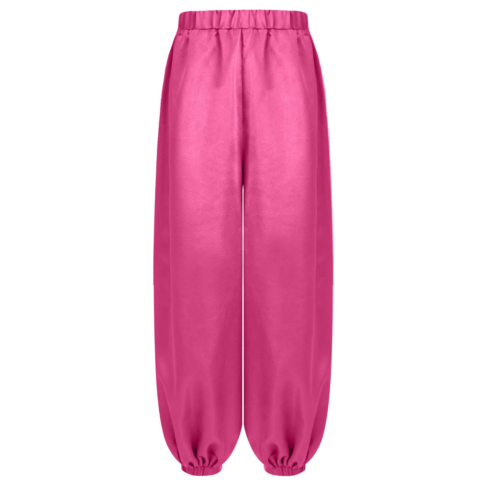 

Штани для танцю живота для дівчаток, вільні атласні шаровари, дизайн з еластичним поясом, повсякденні однотонні штани 5-6 Years