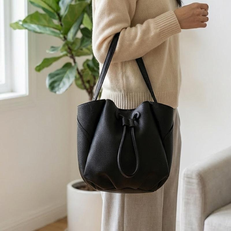 Brand Drawstring Bucket Bag Solid Color Simple Casual Crossbody Bag New Commuter Handbag With Inner Bag Women's Shoulder Bag