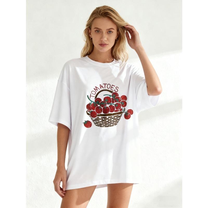 Nadměrné tričko s potiskem košíku s černými rajčaty pro běžné nošení