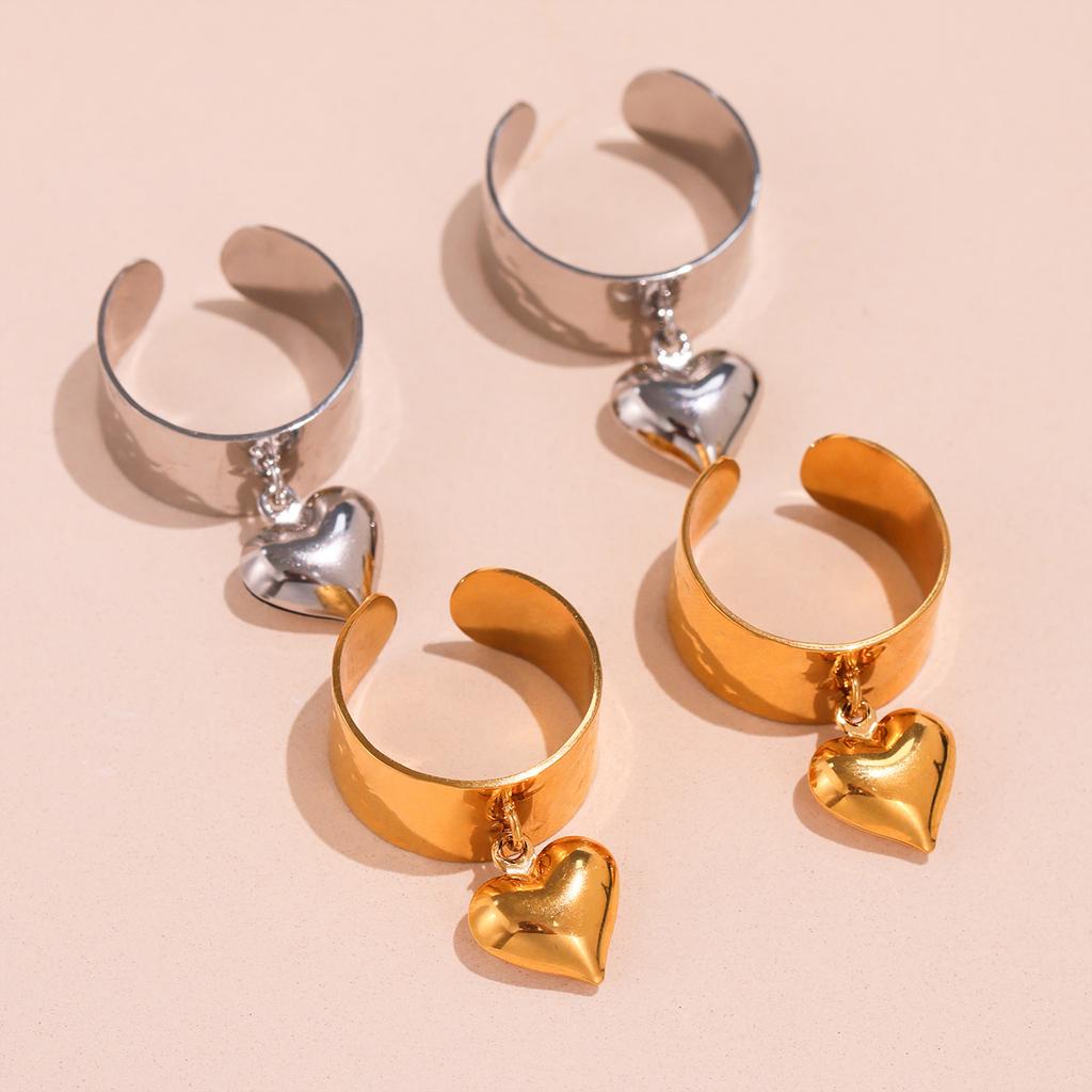 Gold Color Zinc Alloy 316 Stainless Steel Gold Plated 18K Luxury Ring Women's Blue Enamel Heart Open Ring Girls Fashion Zircon