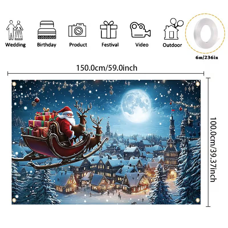 2D Winter Santa Sleigh 2D Backdrop for New Year & Festival