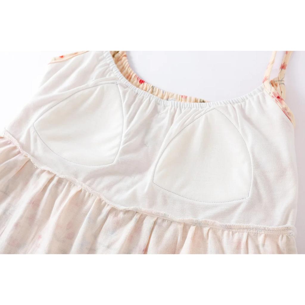 2026 Nueva Falda de Dormir de Verano para Mujer 100% Algodón Sin Sujetador Tirantes Finos Estampado Floral Grande Vestido de Verano Ropa de Dormir Mujer