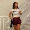 O-Neck Crop Tops Women Summer Fashion COWGIRL Print Casual T Shirts Basic Sexy Streetwear Brown Short Sleeve Picnic Ins