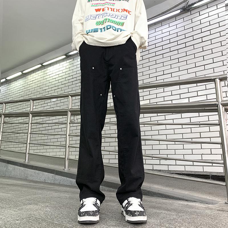 

Мужской оранжевый комбинезон дровосека с двойными коленями - Свободные прямые повседневные брюки в американском стиле хай-стрит S (45-52.5 kg)