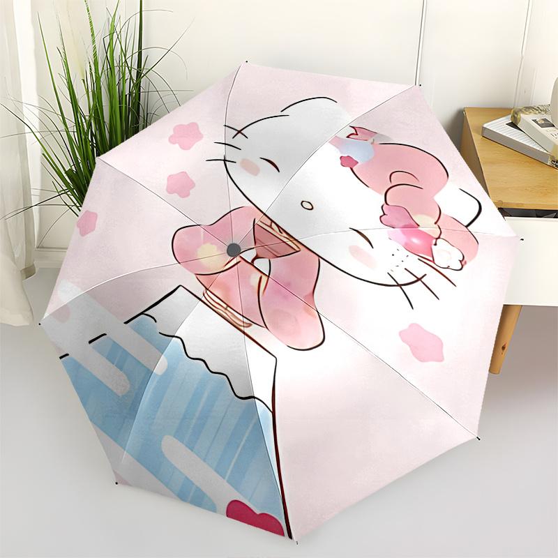 

1pc Hello Kitty Cherry Blossom Umbrella - Automatic Opening & Closing, Portable 3-Fold Design with Iron Frame, Outdoor Umbrella for Festivals, Fans, T