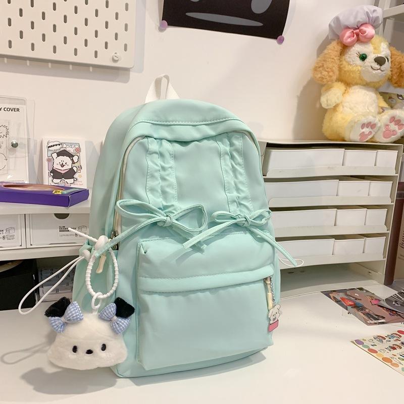 Niche design schoolbag female college student pleated drawstring bow class backpack backpack women's travel backpack