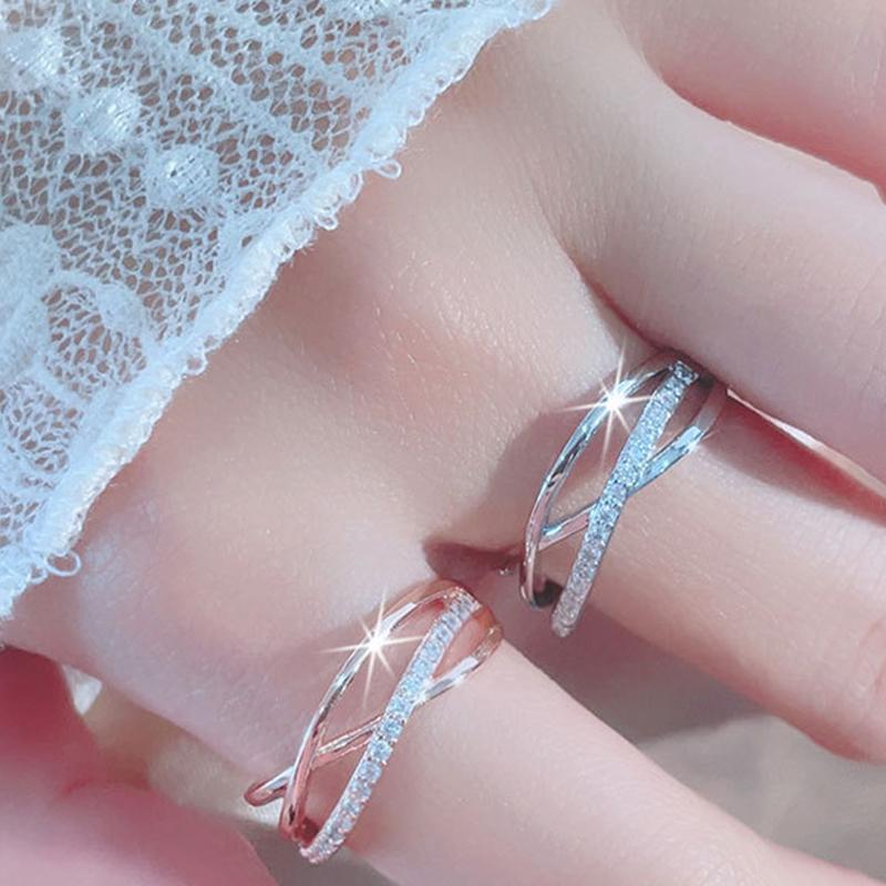 Fashion Ladies Crystal Cross Open Adjustable Rings Jewelry