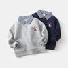 Spring and Autumn Children's Clothing Boys' Long-Sleeved Sweatshirt Children's Fake Two-Piece Pullover Baby Embroidered Puppy Lapel Top