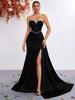 Luxury Strapless Sequin Rhinestone High-Slit Evening Gown
