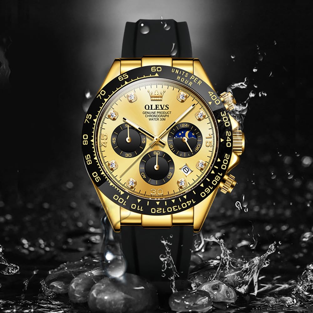 OLEVS Fashionable Watch Business Date Popular Watch Fashion Waterproof Japanese Quartz Watch Gold Silica Gel Belt Stopwatch Analog Arm Watch