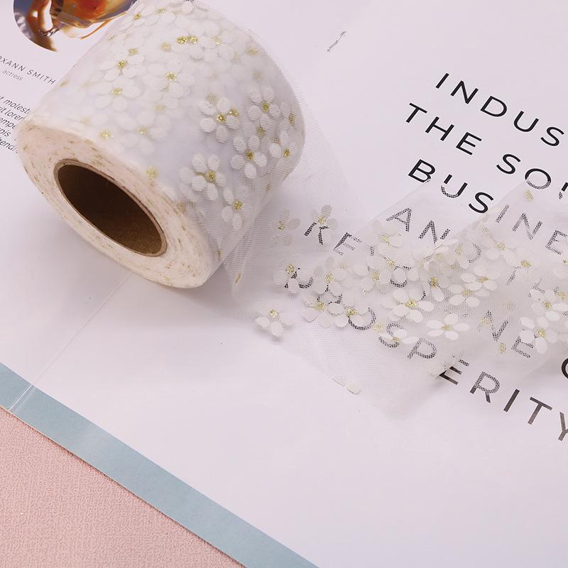 6cm Width 25Yards Daisy Tulle Ribbon Mesh Roll DIY Handmade Hair Decoration Baking Party Wedding Printed Mesh Fabric Supplies