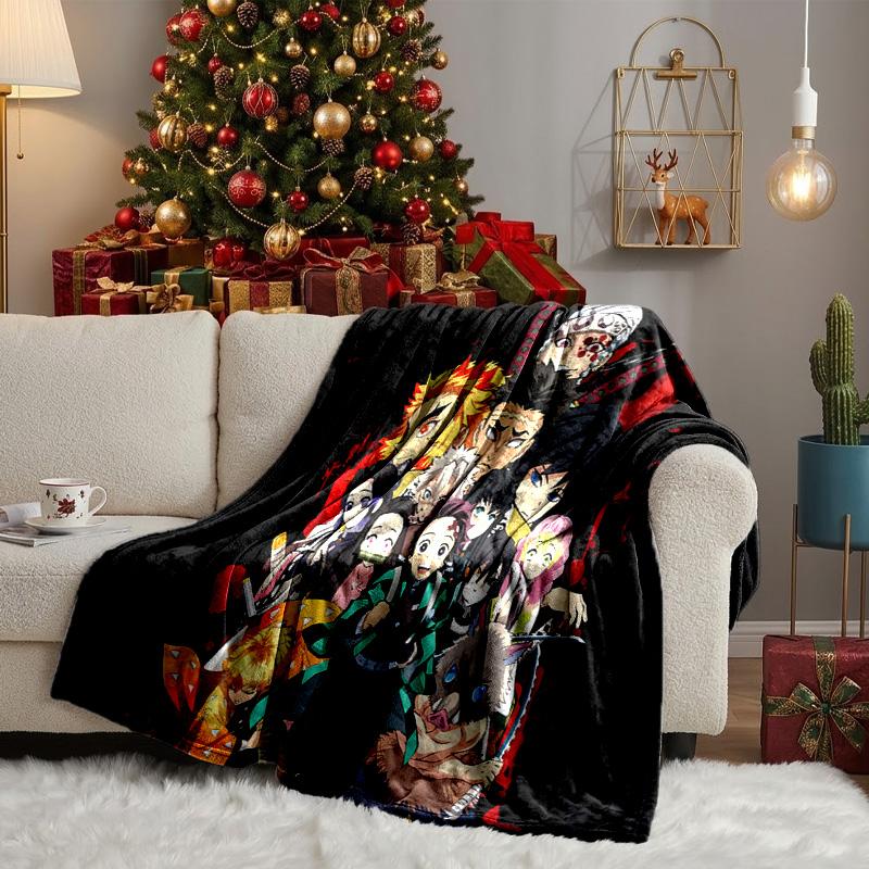 Demon Anime Group Throws Blanket Flannel Blankets Plush for Couch Bed Gifts for Men Women Travel Picnic Blanket Christmas Fan Gifts