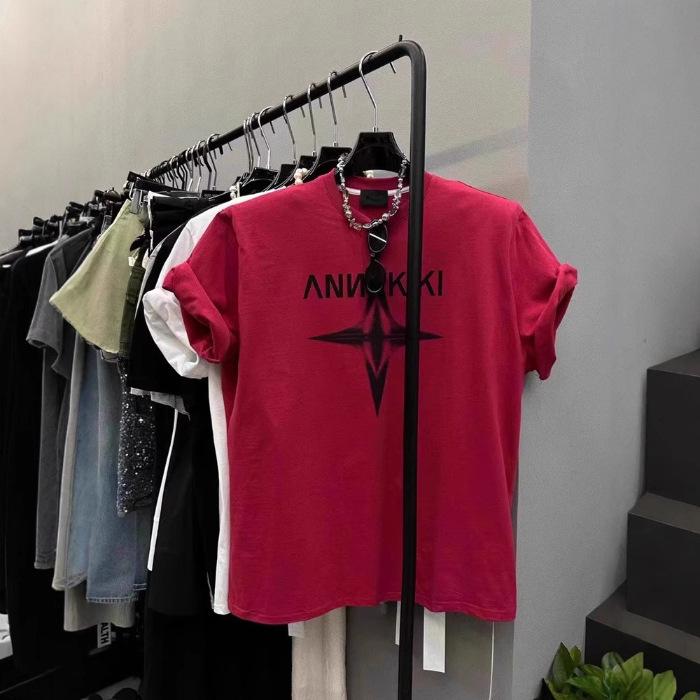 

Якісна Товста тканина з чистої бавовни Задній мішок комір Вільний крій Американська футболка з принтом з коротким рукавом Любов жіноча пара 3XL