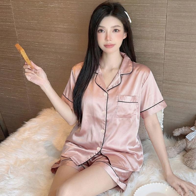 French princess style summer short-sleeved pajamas female cartoon dachshund dog ice silk satin thin loungewear set