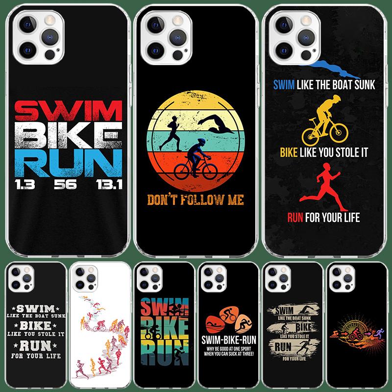 Triathlon Schwimmen Radfahren Laufen Handyhülle Für Iphone 11 12 13 Mini 14 15 Plus 17 Air 16 Pro Max 16E 7 8 SE Kunst Individuell Hülle Capa Ca