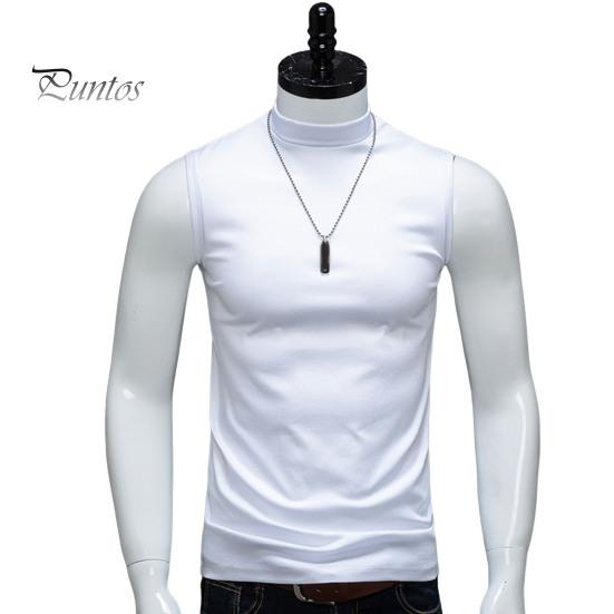 

Мужские топы-майки с высоким воротником без рукавов, облегающие эластичные топы, однотонные, с широкими бретелями, футболка из ледяного шелка L