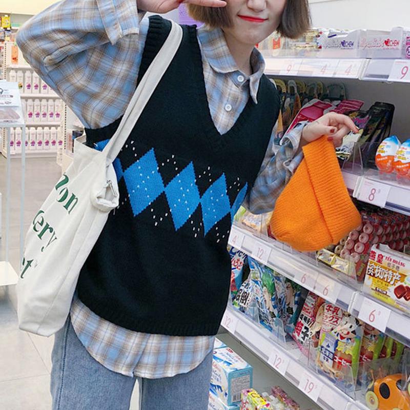Skarvad tröja väst Dam V-ringad Casual Vintage Pullover Stickad tröja Mjuk Lös ärmlös topp