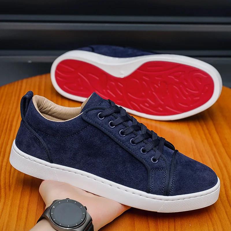 New Cool Men Suede Leather Casual Shoes Street Trend Flat Skate Shoes Young Man Lace-up Sneaker