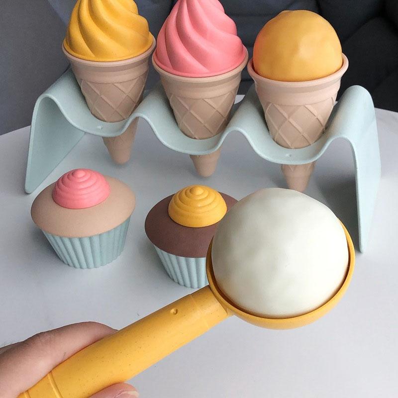 Non-Toxic Kids Pretend Play Toy Wheat Straw Material Ice Cream Toy Kitchen Digging Tools Environment Nordic Style Outdoor Play