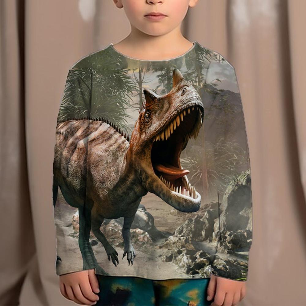 Korean Children's Clothing 2023 Kids Replica Brands 3d Print Animals Dinosaur Tops For Boys Fashion Autumn T-Shirt Full Sleeve