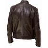 Men Vintage Cool Jacket Leather Long Sleeve  Winter Stand Collar Club Coat