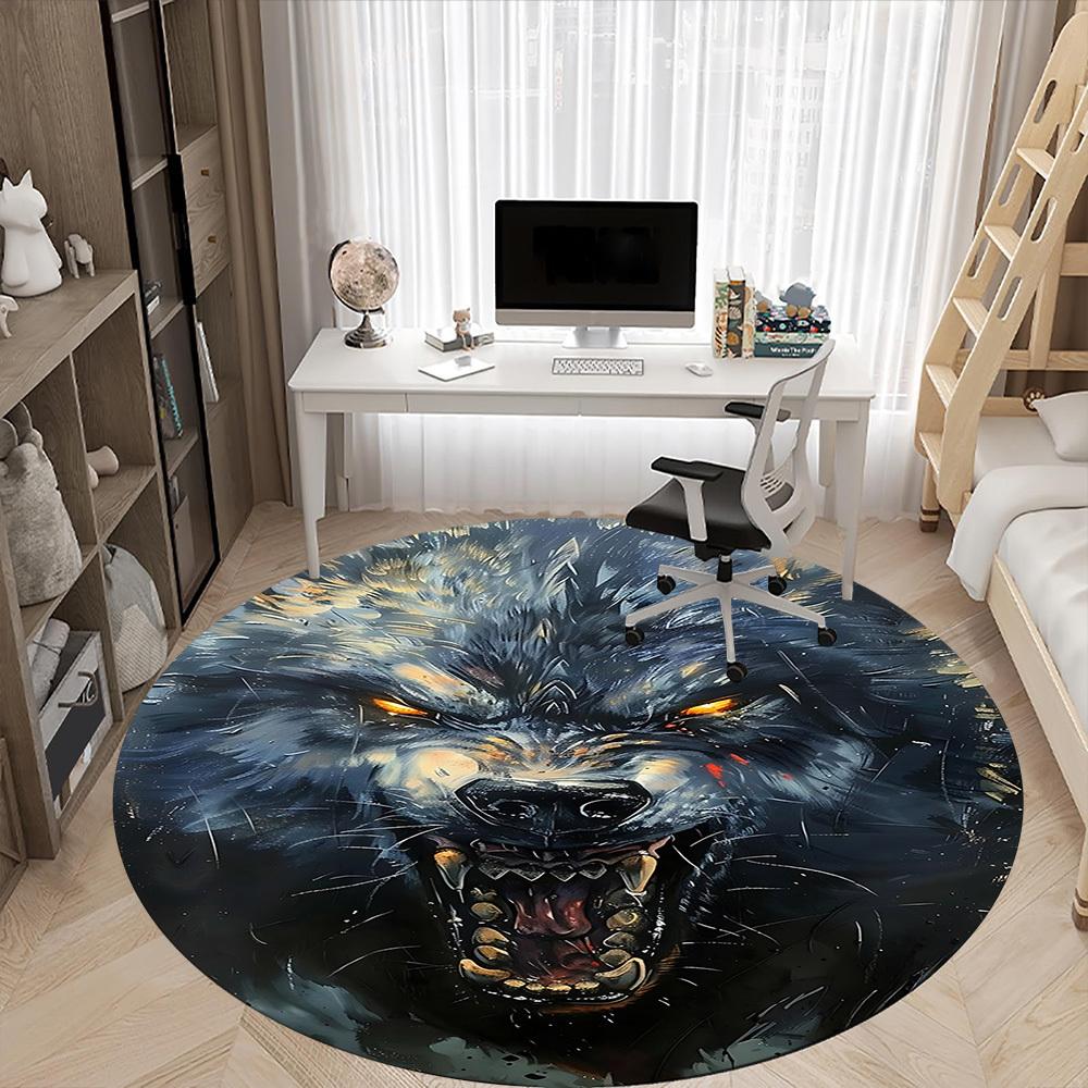1PC Wolfpack Alpha Office Round Area Rug, Mat Suitable For Office, Under Office Chairs Bedroom Living Room Home Decor, Room Deco