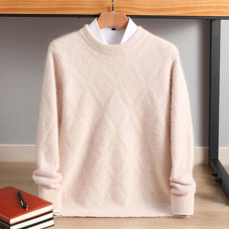 Men's Autumn/Winter Wool Jacquard Sweater, Hong Kong Style, Long Sleeve, Casual Korean Crew Neck, Plus Size Youth Pullover