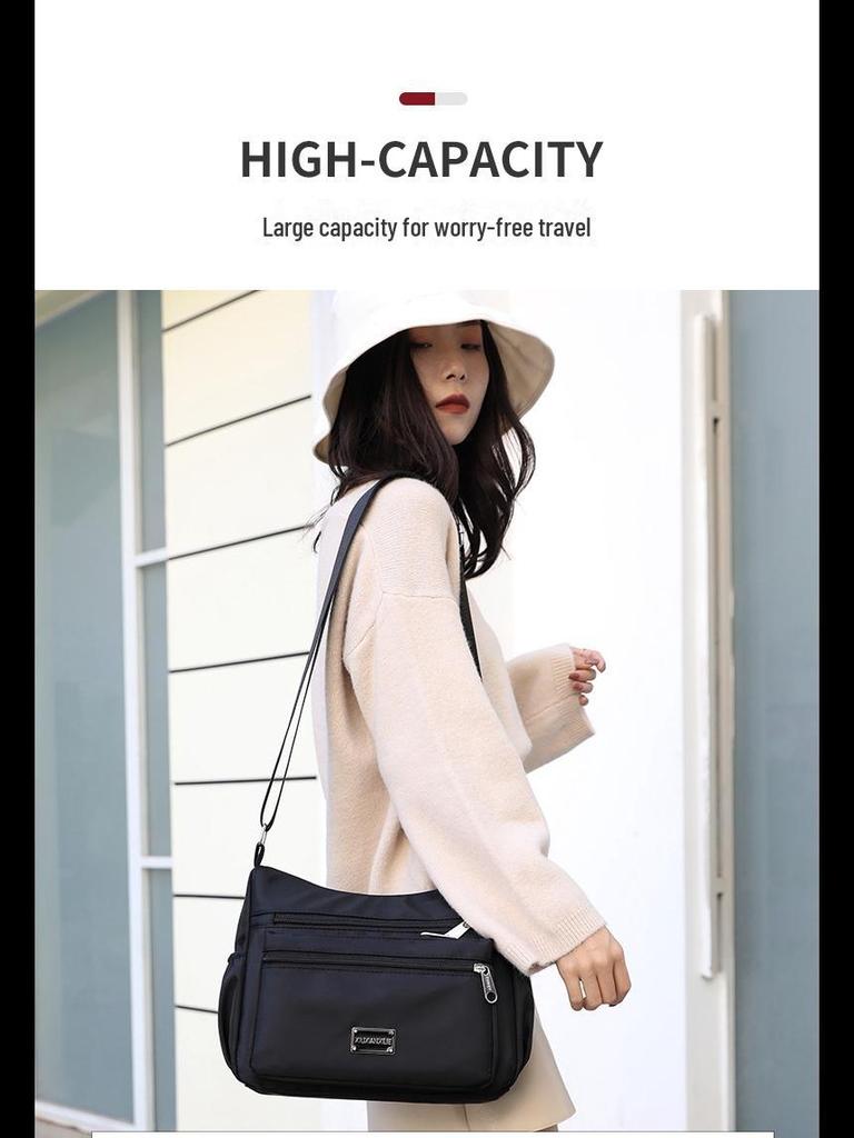 Bolsa de ombro feminina de lona de nylon de grande capacidade: Bolsa de mensageiro com vários compartimentos para mães de meia-idade e idosas