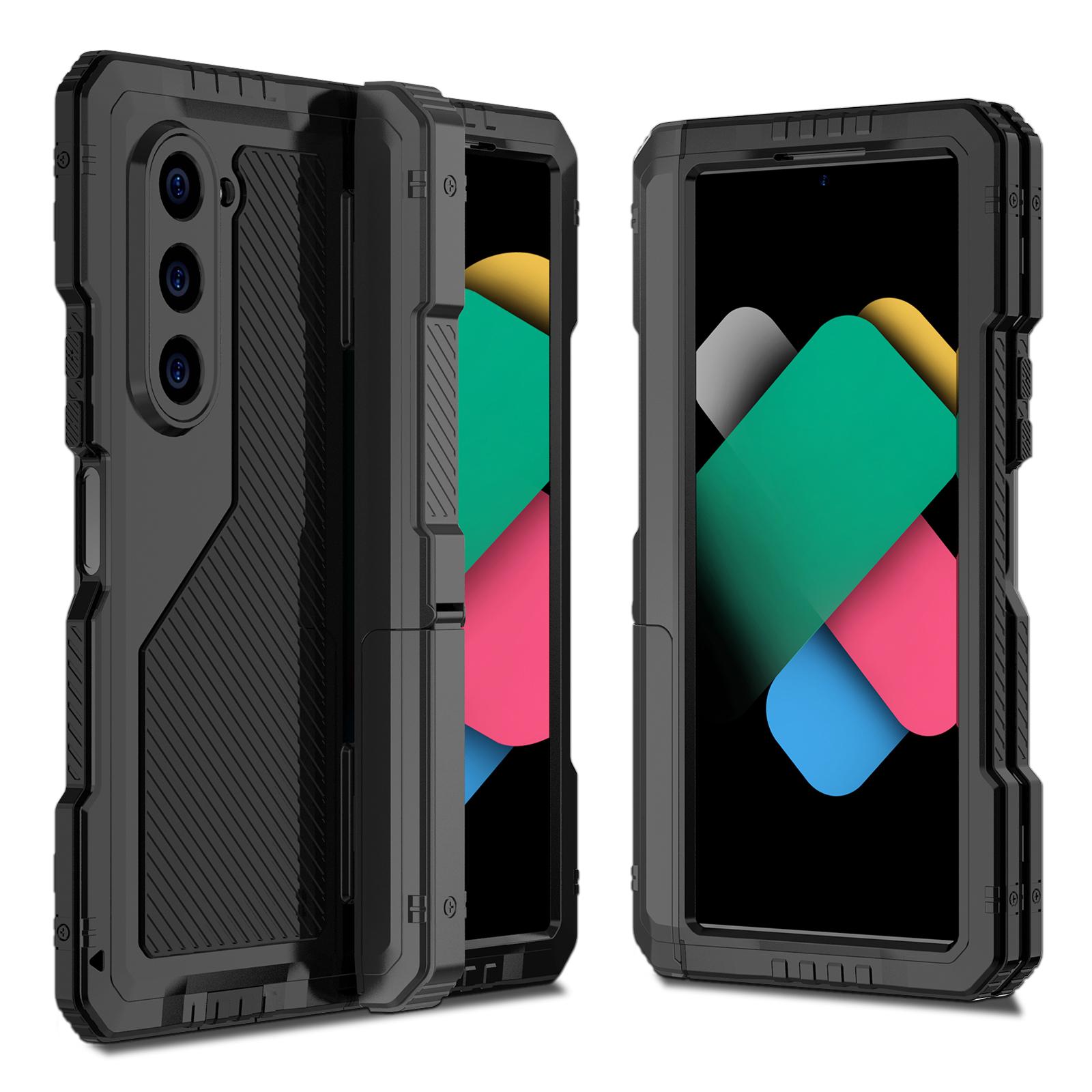 

For Samsung Galaxy Z Fold6 5G Case Aluminium Alloy+Silicone Kickstand Cover with PET Screen Film Black