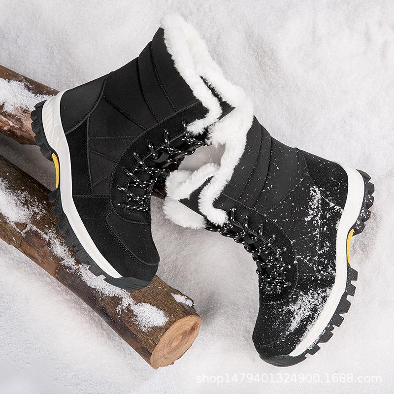 Snow boots women's winter velvet thickened new cotton shoes waterproof and non-slip outdoor skiing outdoor medium tube cold-proof boots
