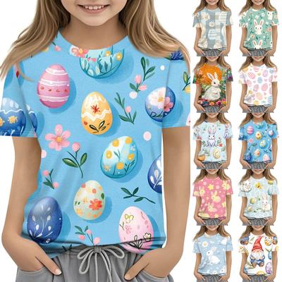 Children's Fashion Casual Short Sleeve Easter Print Round Neck T-shirt Top