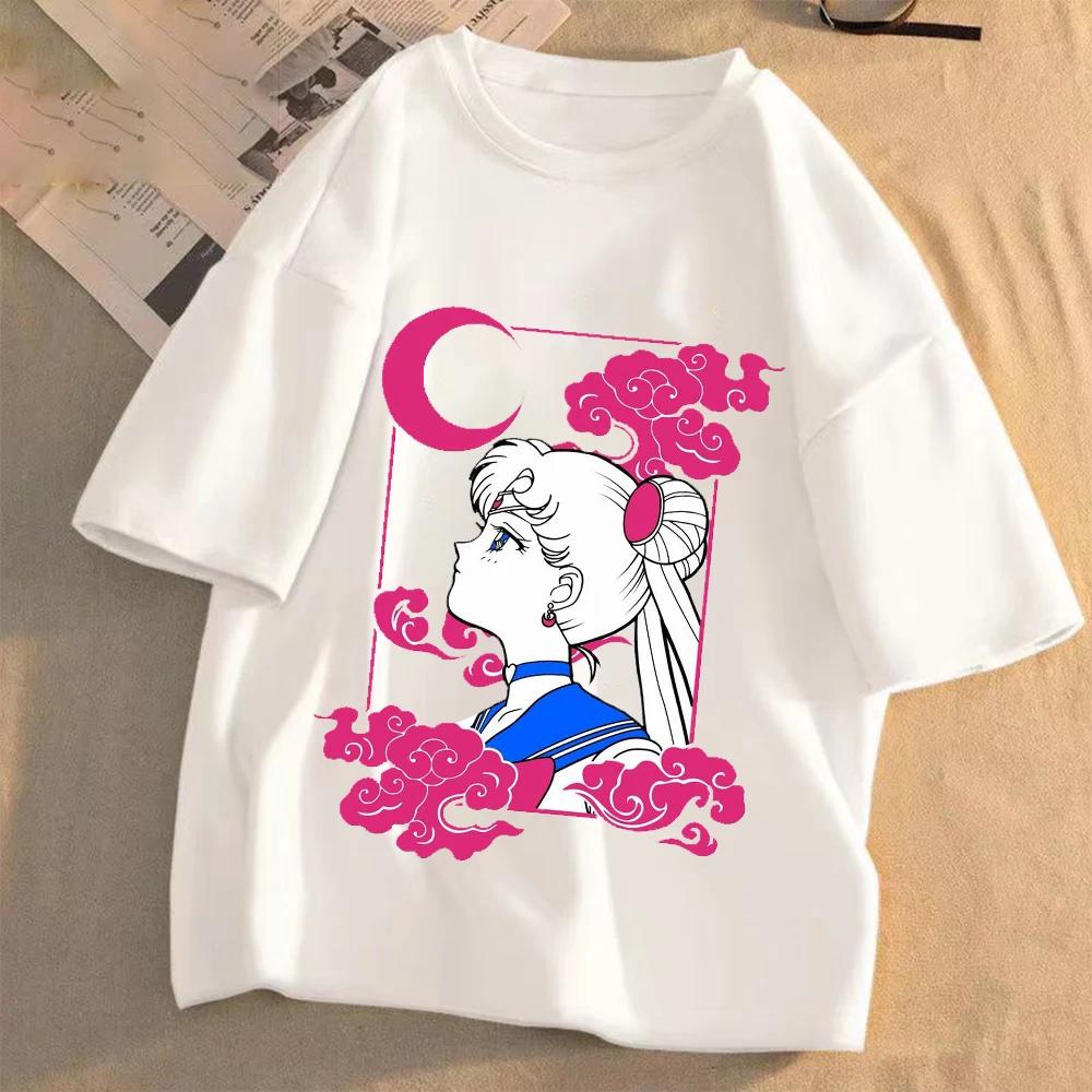Sailor Moon Women Anime Casual T-shirt Summer Adult Cartoon Cute Tees Round Neck Printed Clothing Short Sleeve Fashion Tops Gift