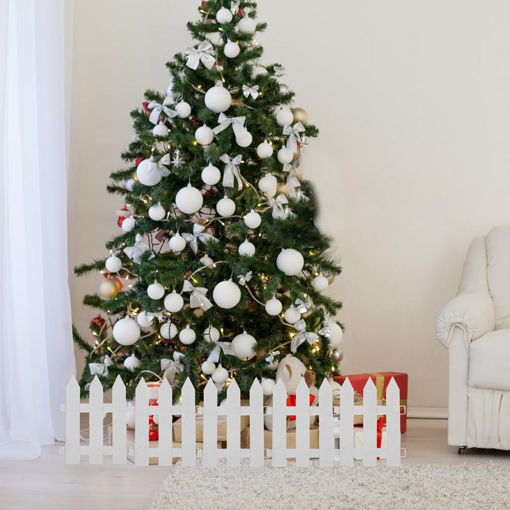 White Plastic Christmas Tree Fence Panel Detachable Picket Style Holiday Decor Prop for Tree Base Garden Courtyard Scene