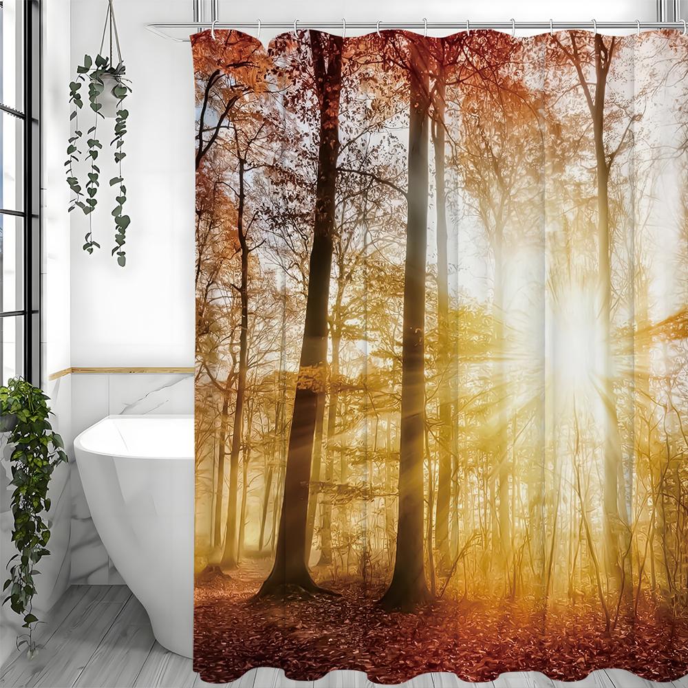 Autumn Woods Sunshine Plant Shower Curtain, Bathroom Decorative Shower Curtain, Waterproof Shower Curtain with Hooks