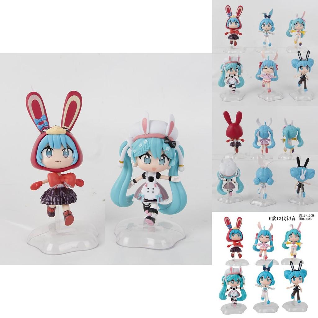 Adorable Pvc Rabbit Ears Hatsune Miku Q Version Collectible Toy Figure Set